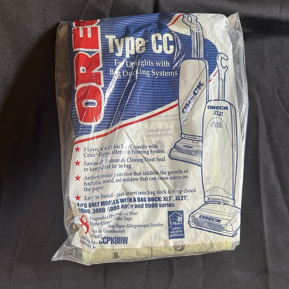 3 Oreck Hypo-Allergenic Genuine Celoc Filter Bags Type CC Upright Vacuums